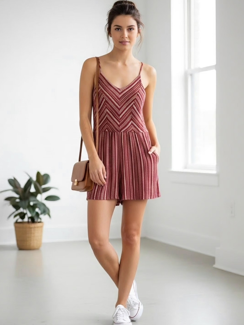 One Clothing Spaghetti Strap Stripes Red Romper